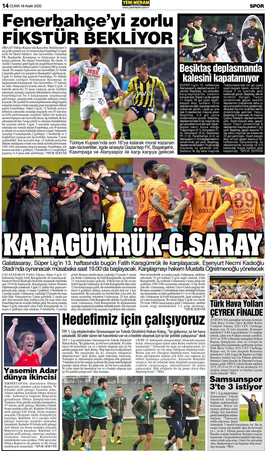 18 Aralık 2020 Yeni Meram Gazetesi