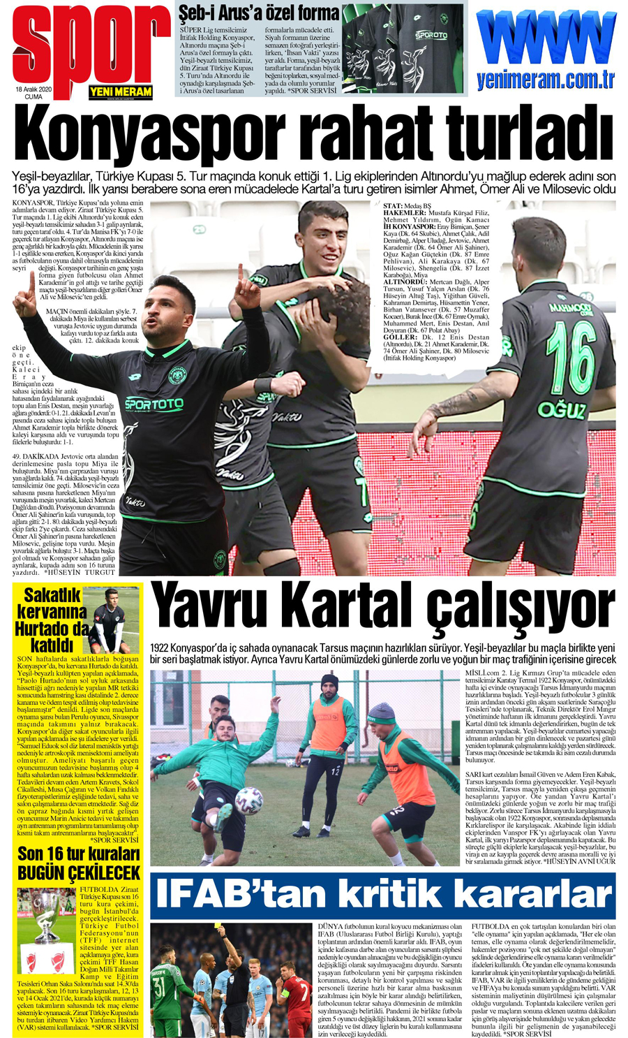 18 Aralık 2020 Yeni Meram Gazetesi