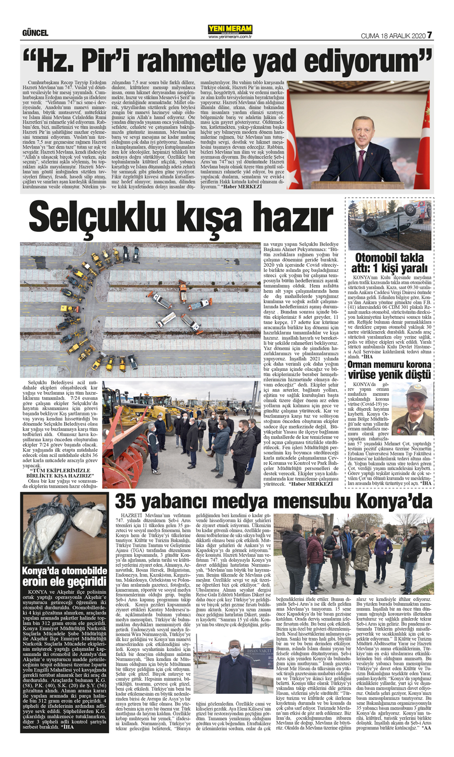 18 Aralık 2020 Yeni Meram Gazetesi