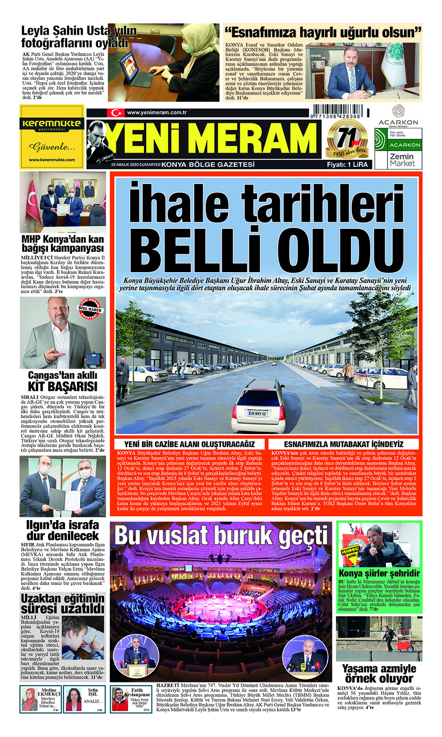 19 Aralık 2020 Yeni Meram Gazetesi