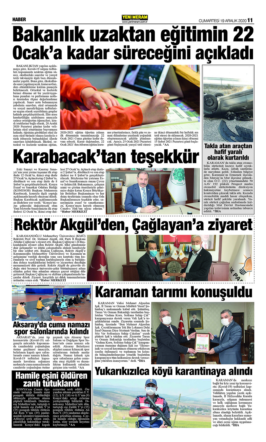 19 Aralık 2020 Yeni Meram Gazetesi