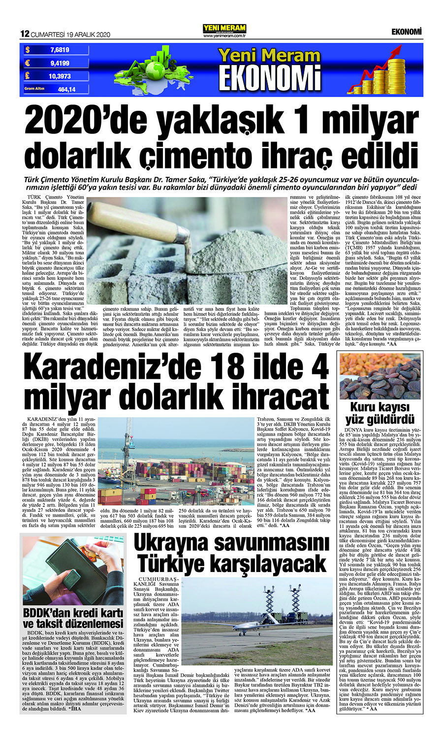 19 Aralık 2020 Yeni Meram Gazetesi