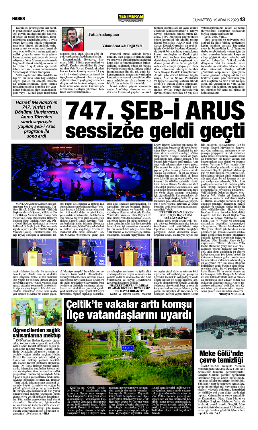 19 Aralık 2020 Yeni Meram Gazetesi