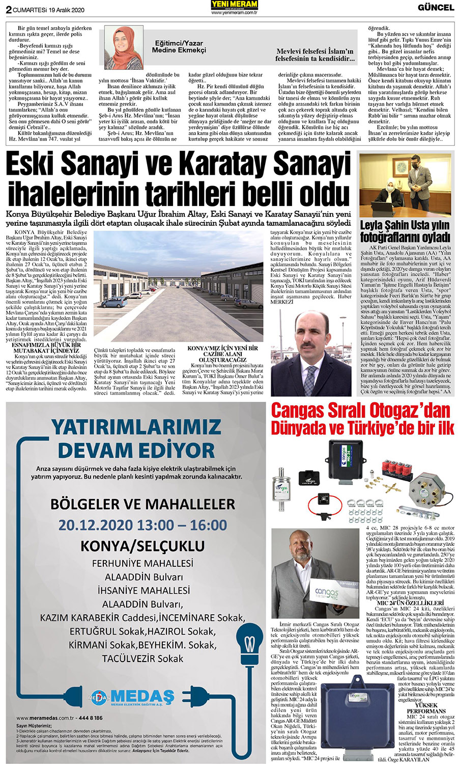 19 Aralık 2020 Yeni Meram Gazetesi