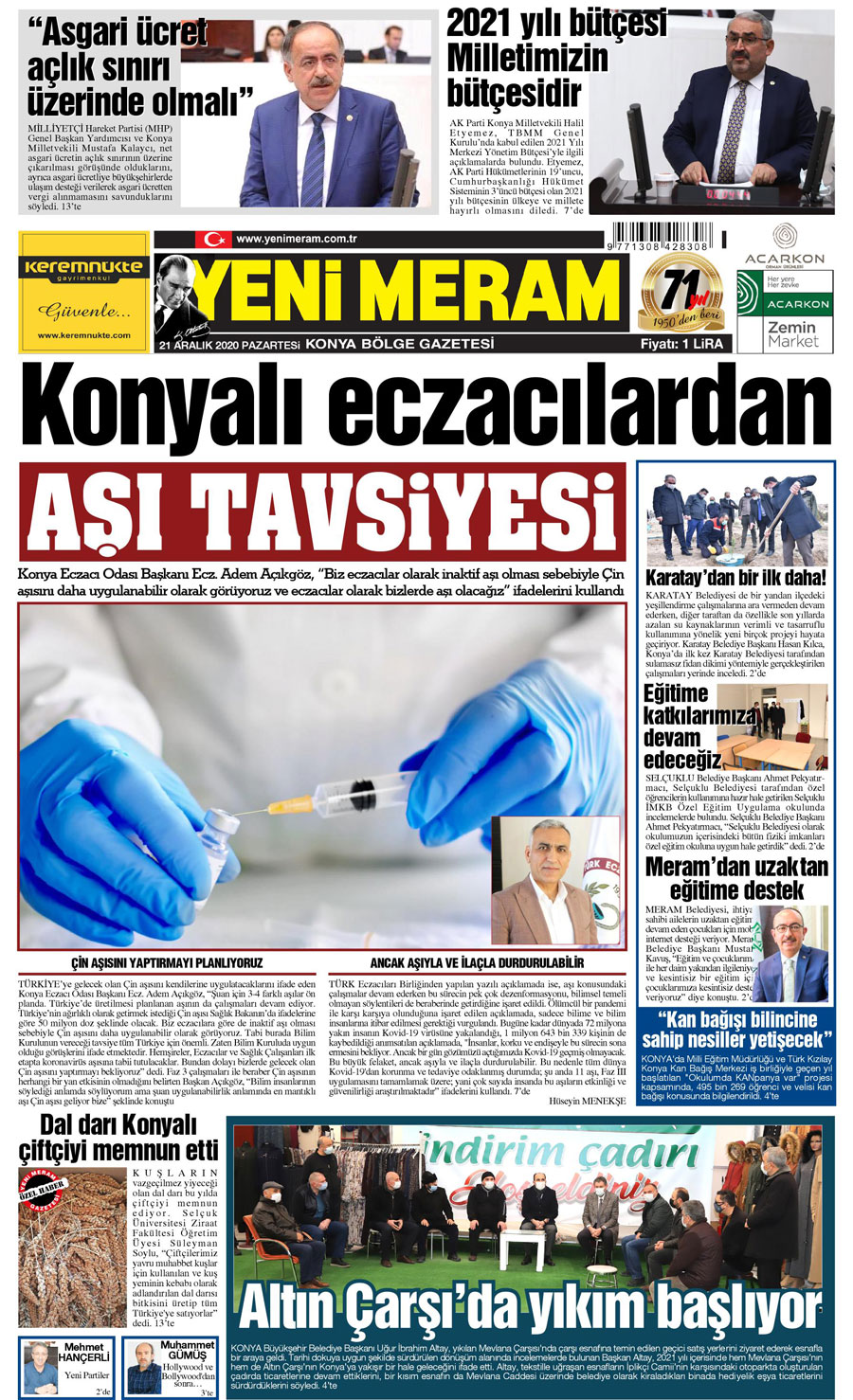 21 Aralık 2020 Yeni Meram Gazetesi