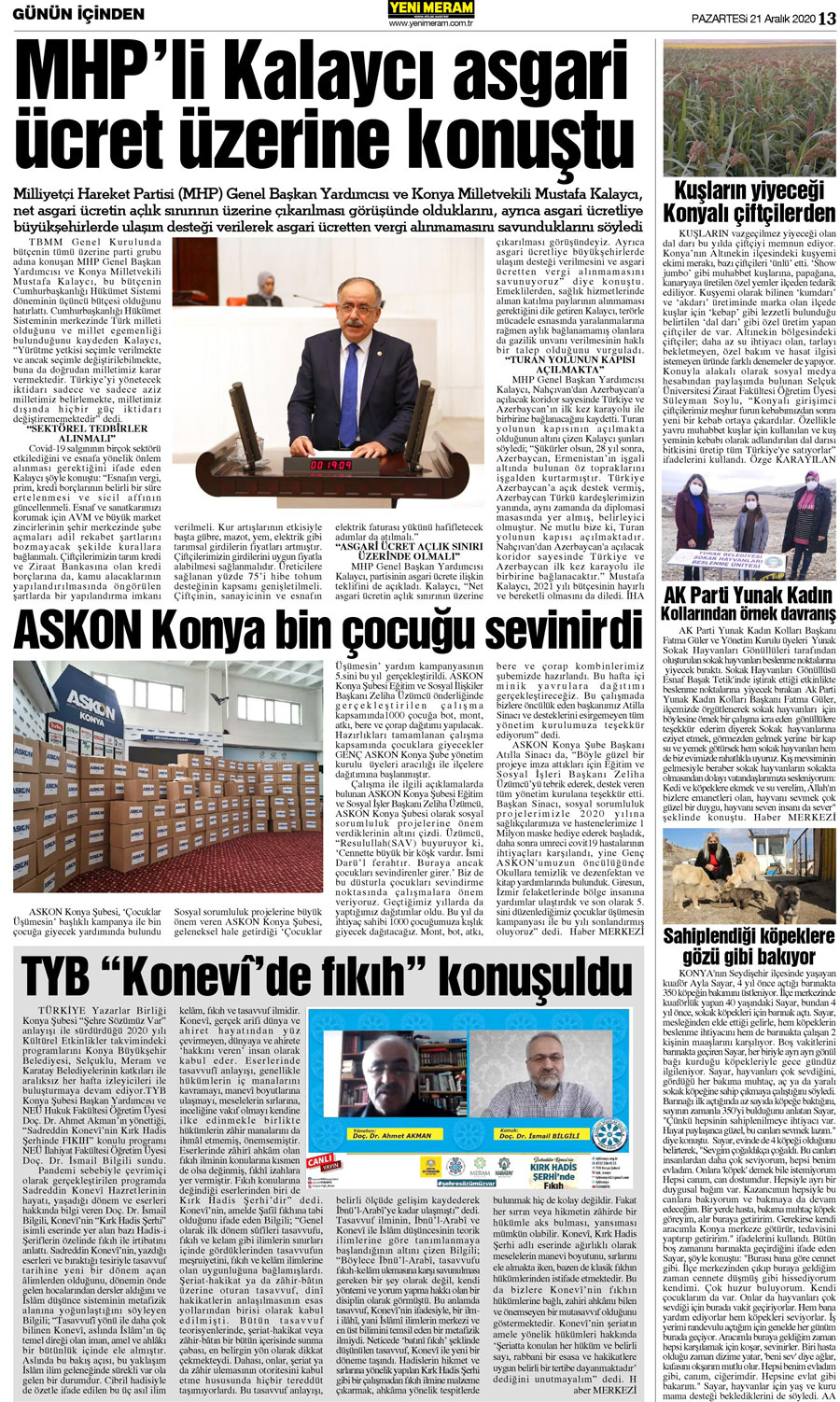 21 Aralık 2020 Yeni Meram Gazetesi