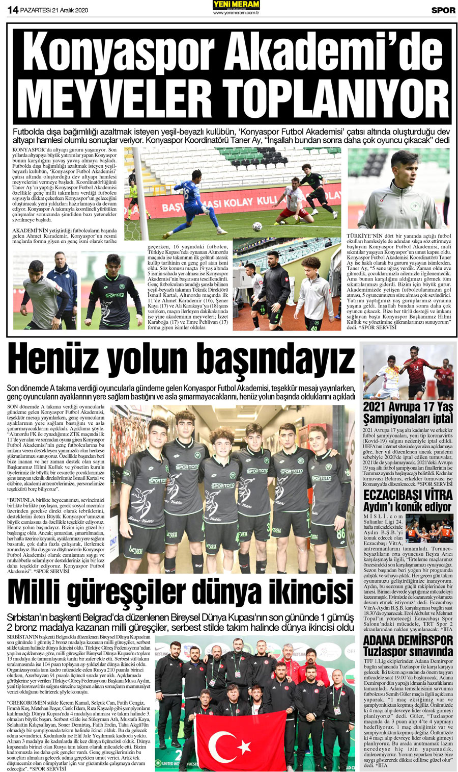 21 Aralık 2020 Yeni Meram Gazetesi