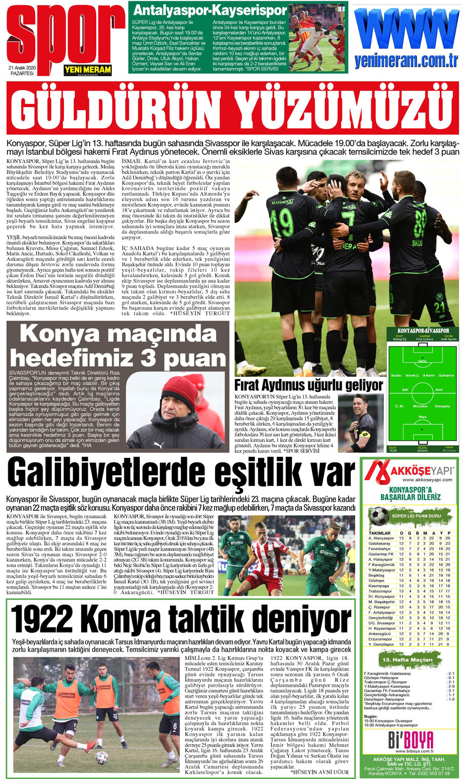 21 Aralık 2020 Yeni Meram Gazetesi