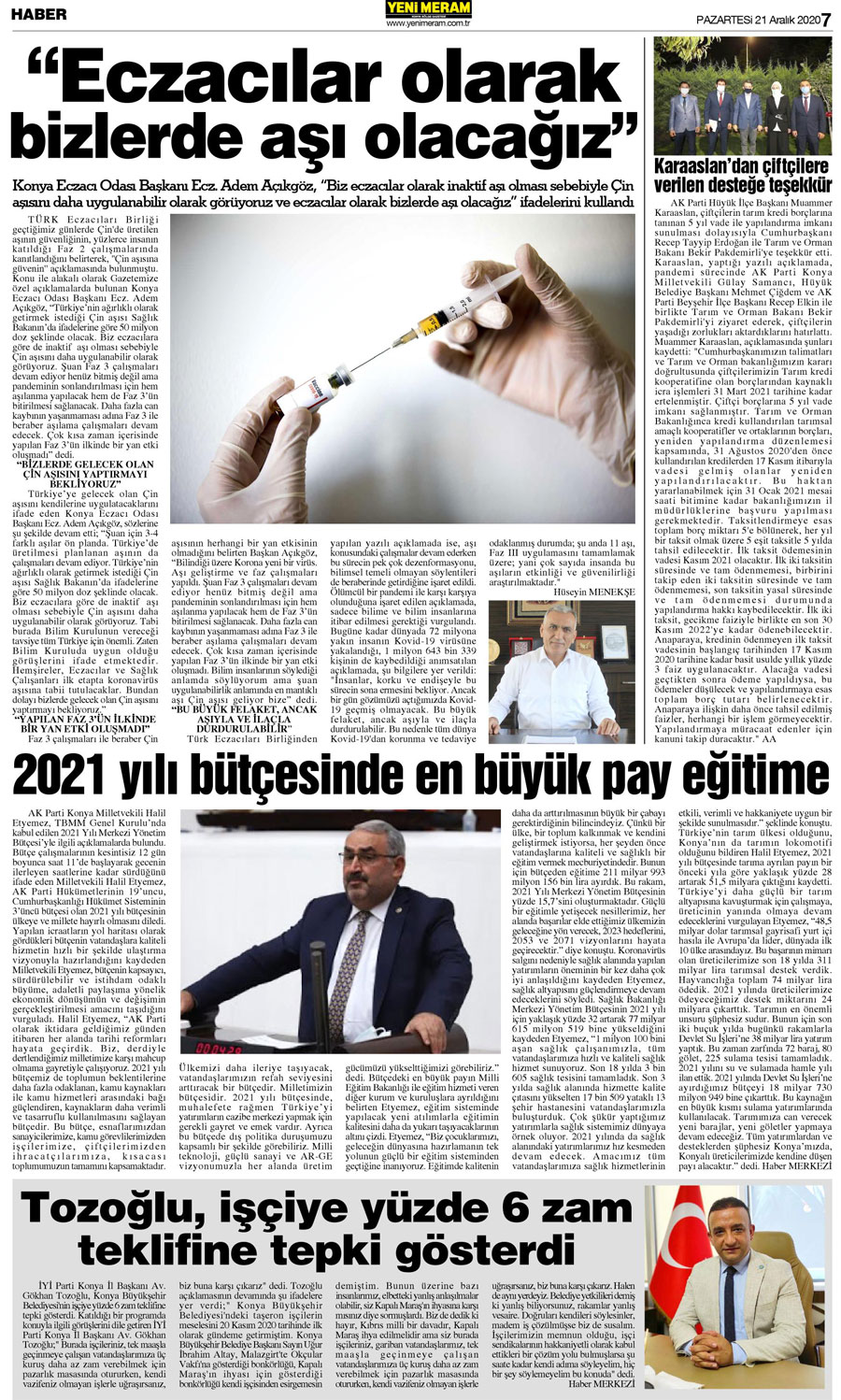 21 Aralık 2020 Yeni Meram Gazetesi