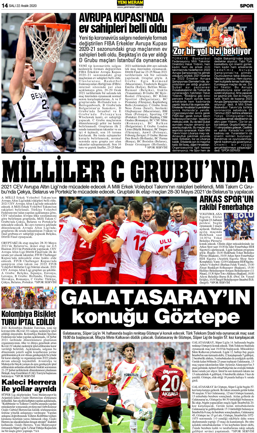 22 Aralık 2020 Yeni Meram Gazetesi