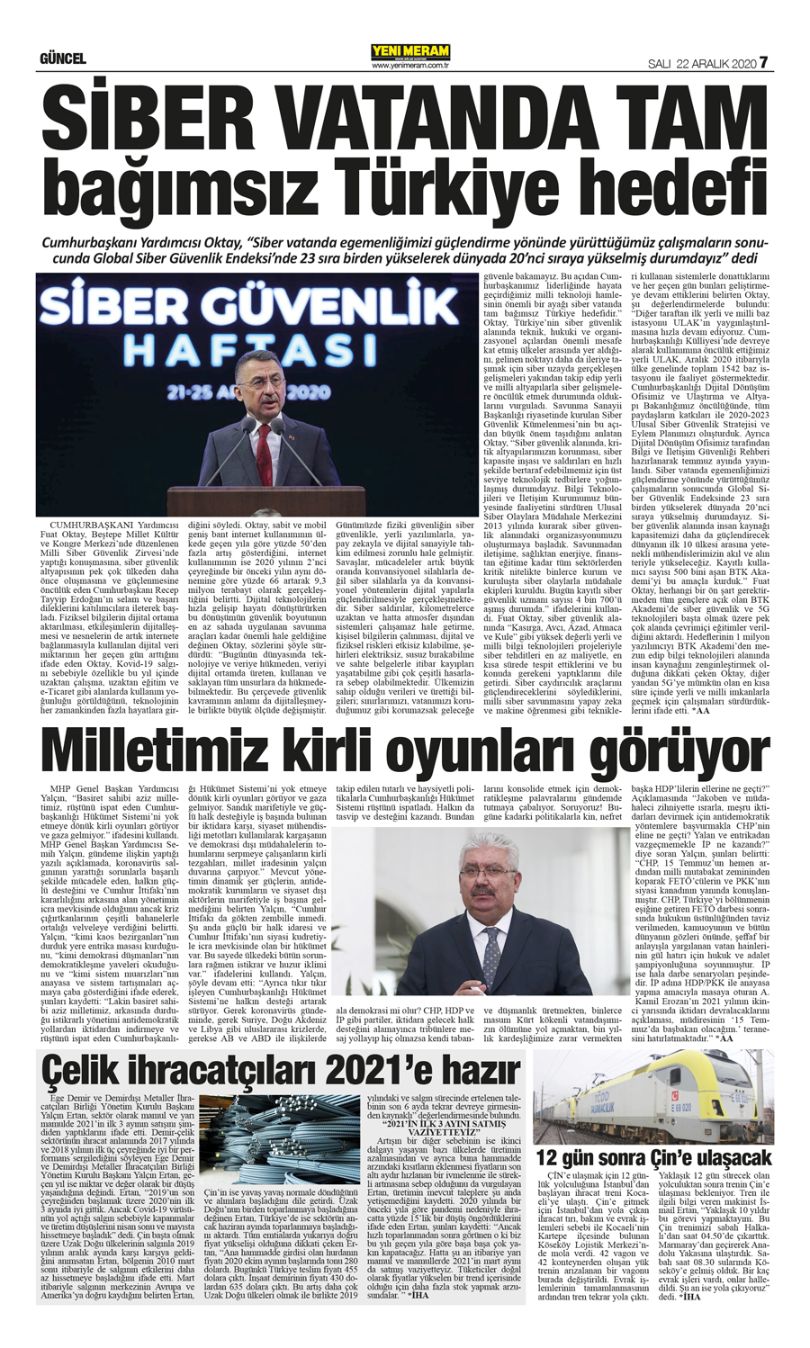 22 Aralık 2020 Yeni Meram Gazetesi