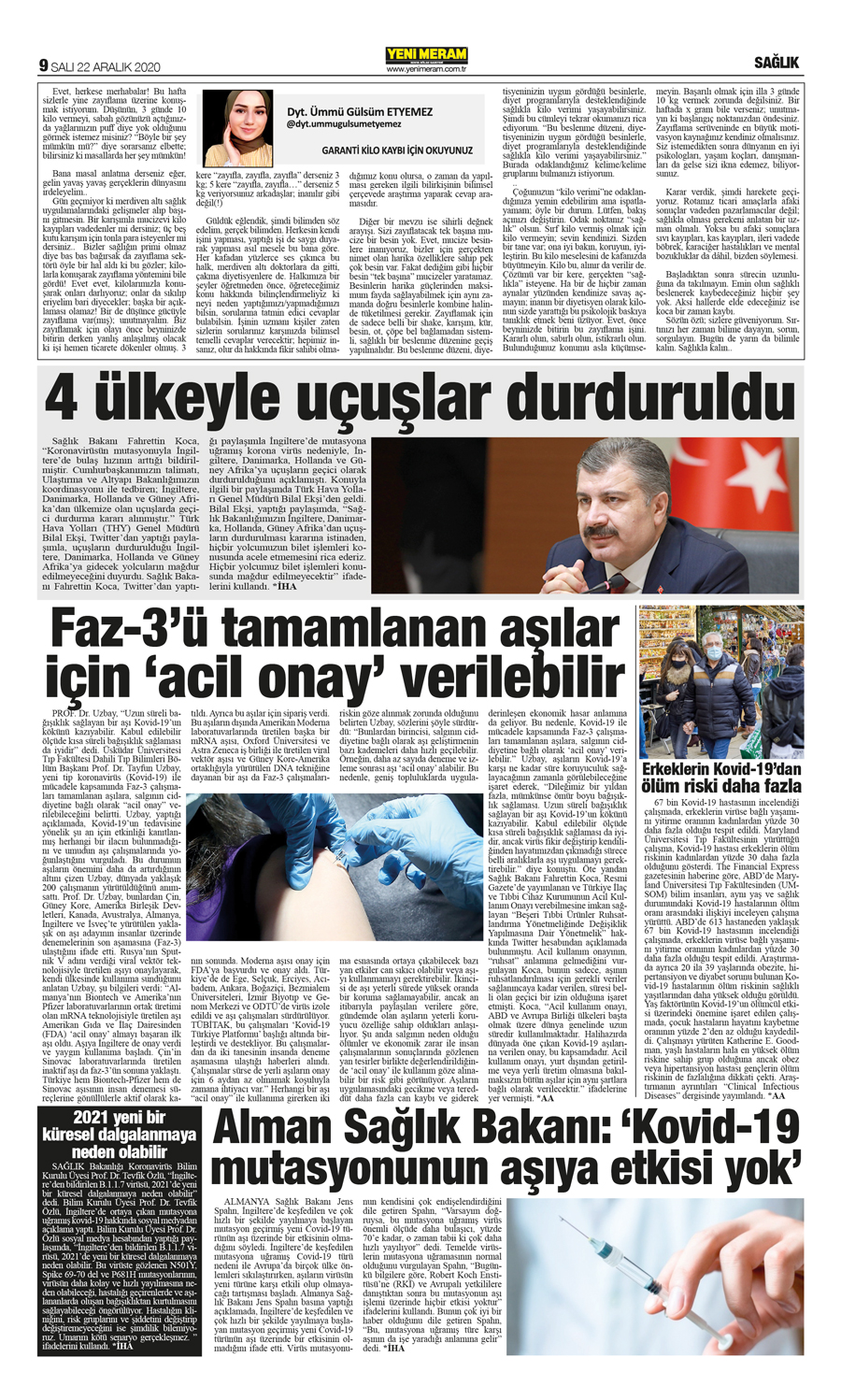 22 Aralık 2020 Yeni Meram Gazetesi