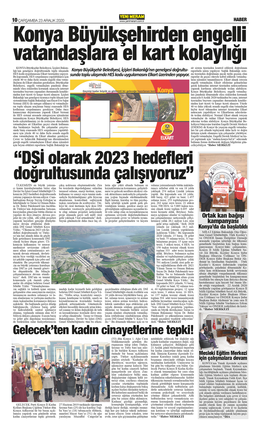 23 Aralık 2020 Yeni Meram Gazetesi