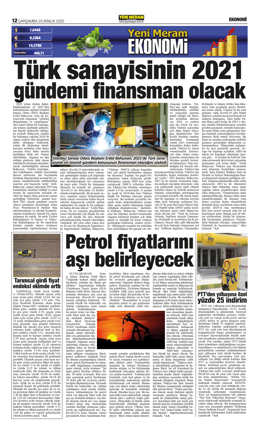 23 Aralık 2020 Yeni Meram Gazetesi