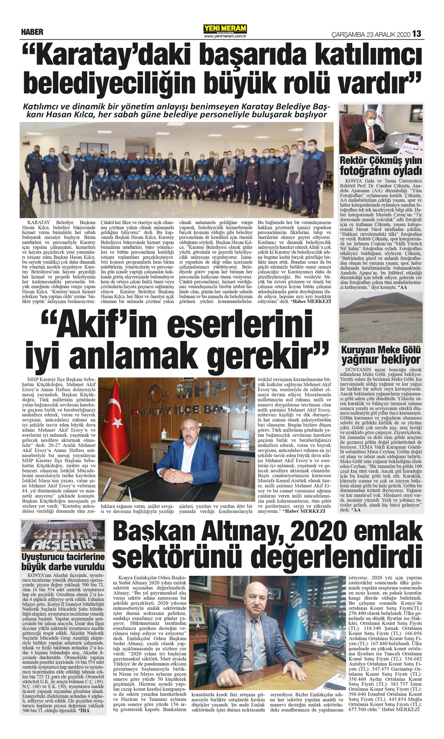 23 Aralık 2020 Yeni Meram Gazetesi