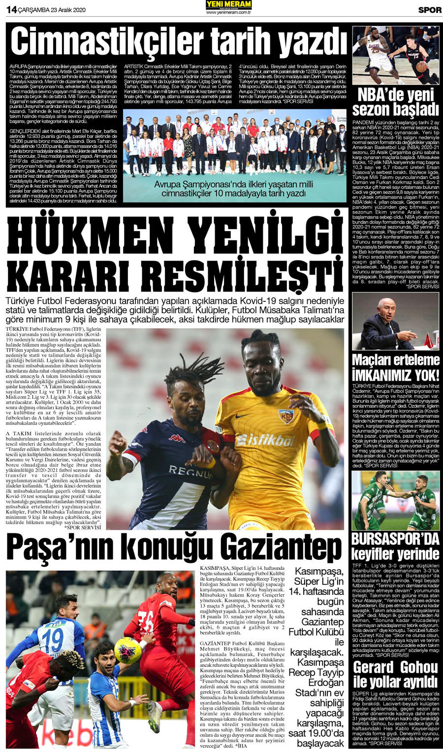 23 Aralık 2020 Yeni Meram Gazetesi