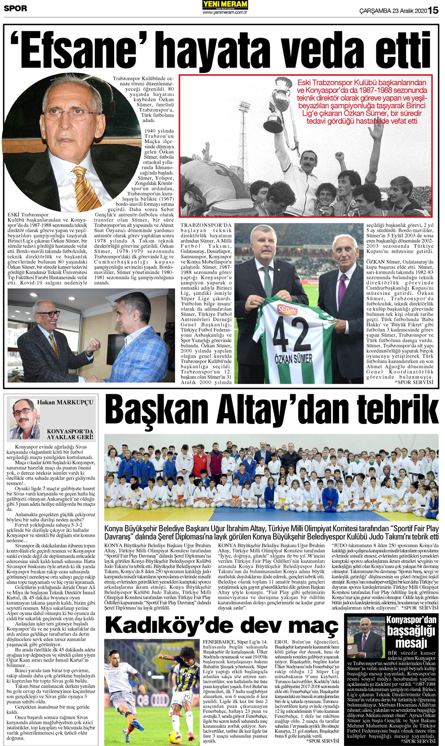 23 Aralık 2020 Yeni Meram Gazetesi