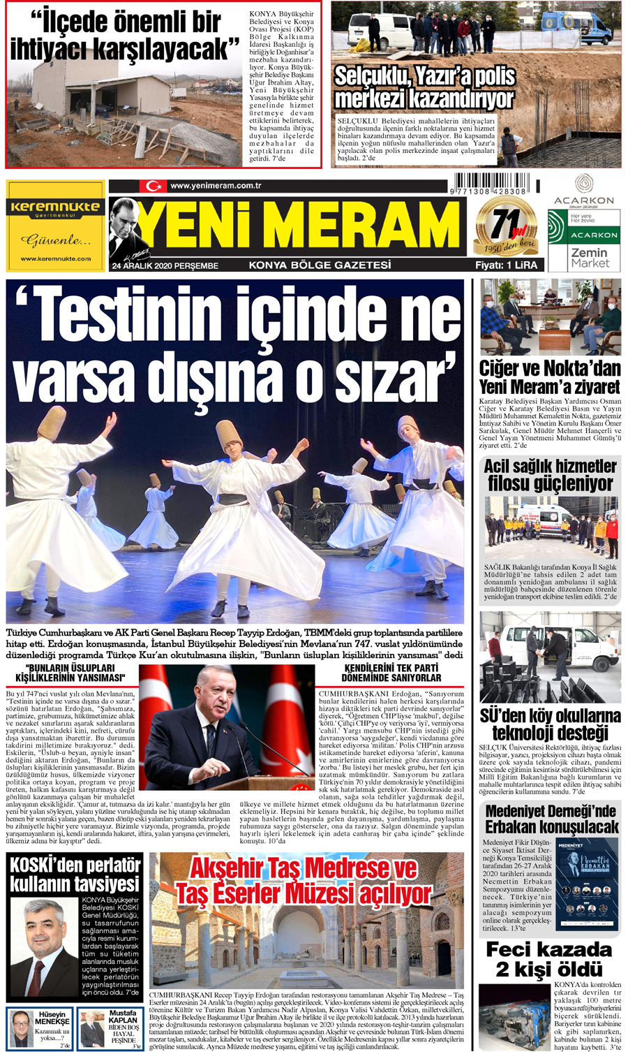 24 Aralık 2020 Yeni Meram Gazetesi