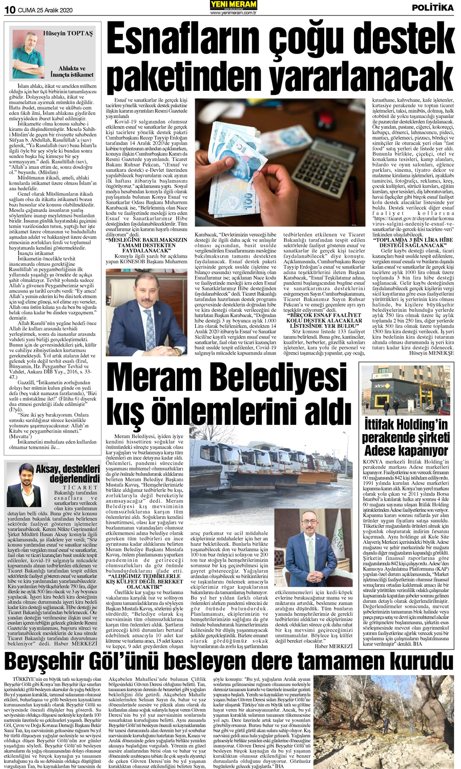 25 Aralık 2020 Yeni Meram Gazetesi