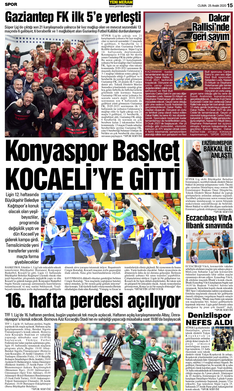 25 Aralık 2020 Yeni Meram Gazetesi