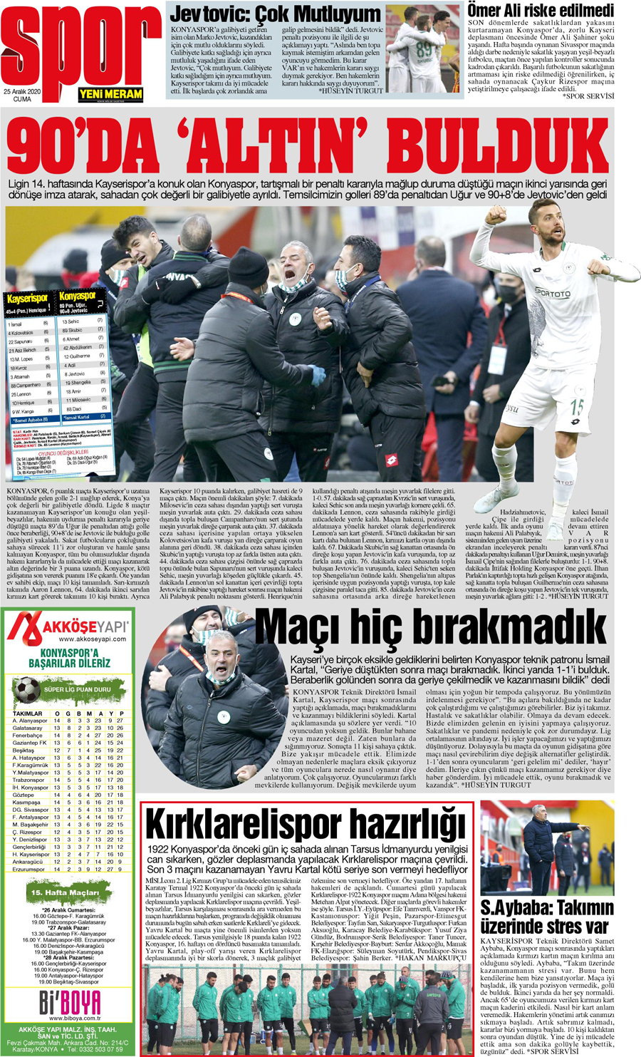 25 Aralık 2020 Yeni Meram Gazetesi