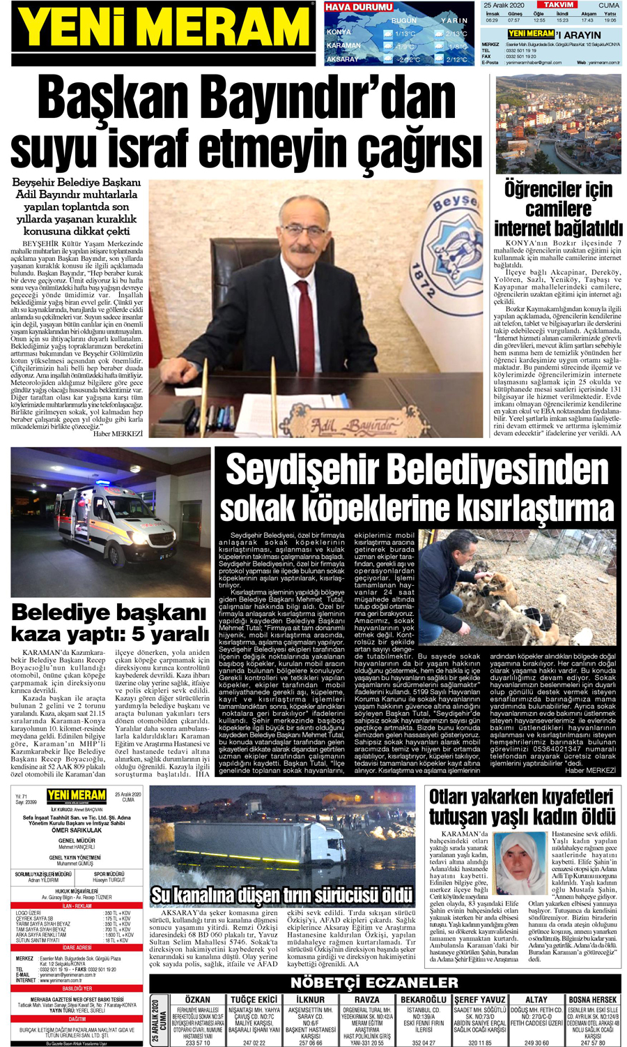 25 Aralık 2020 Yeni Meram Gazetesi