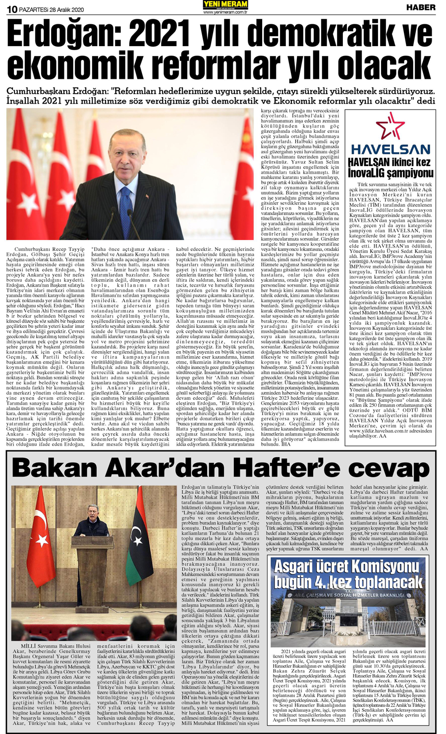 28 Aralık 2020 Yeni Meram Gazetesi