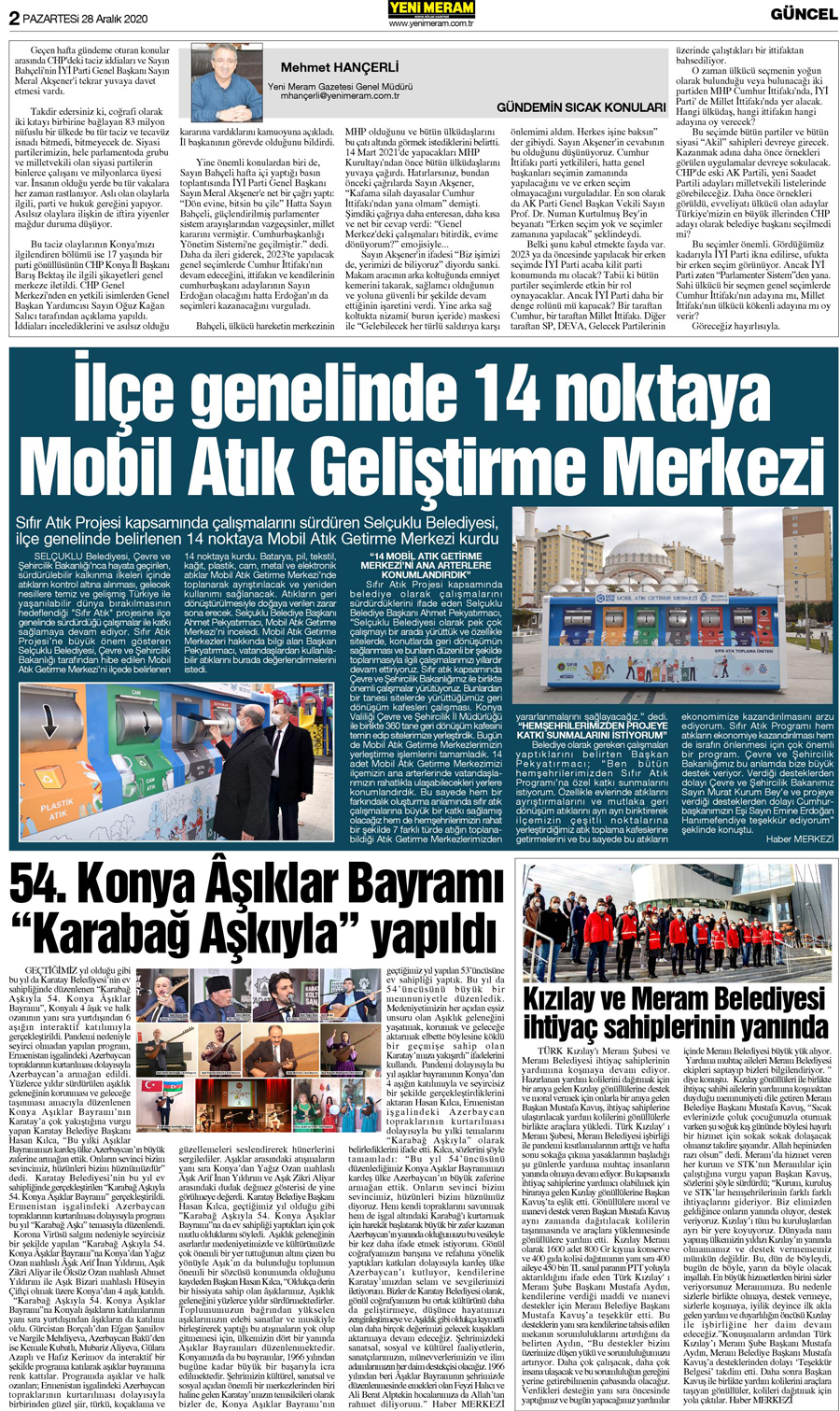 28 Aralık 2020 Yeni Meram Gazetesi