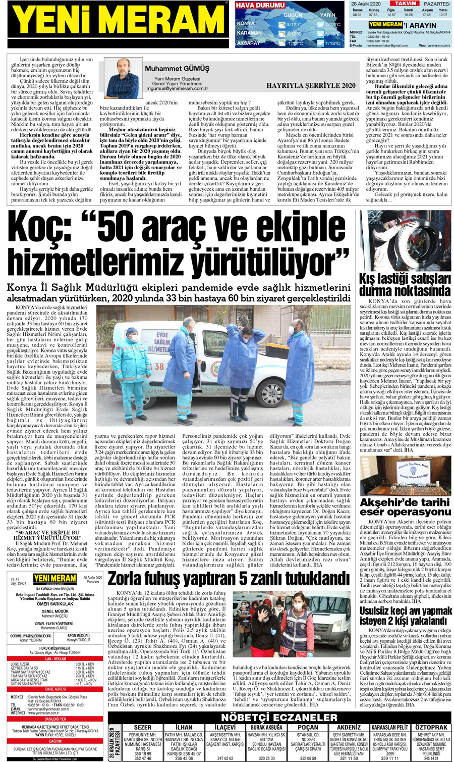 28 Aralık 2020 Yeni Meram Gazetesi