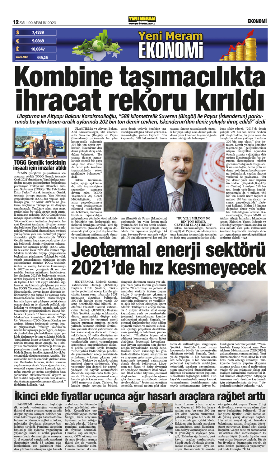 29 Aralık 2020 Yeni Meram Gazetesi