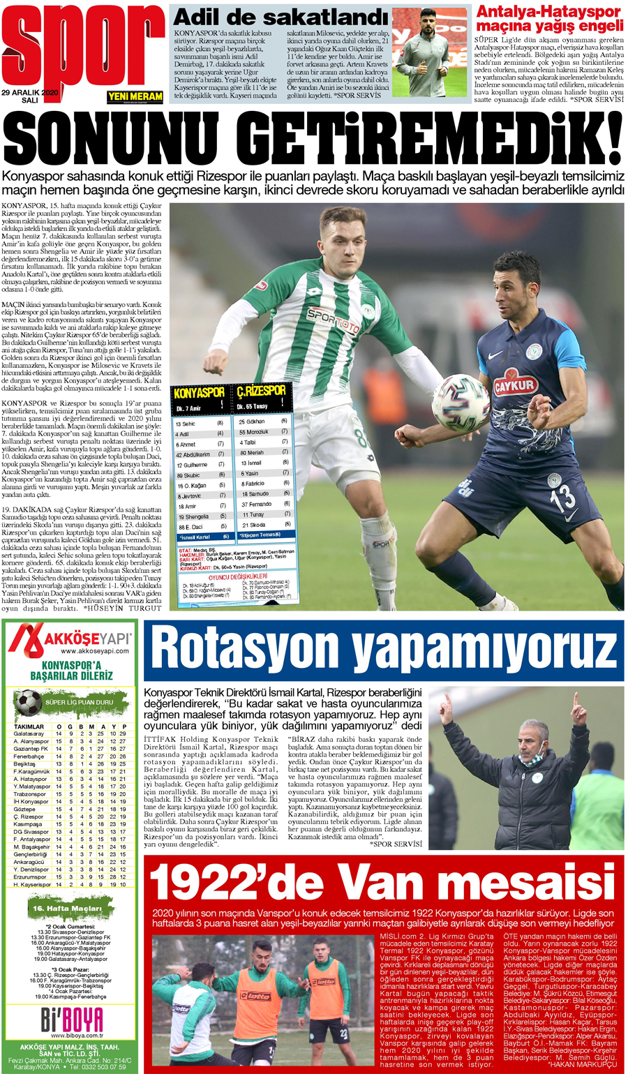 29 Aralık 2020 Yeni Meram Gazetesi