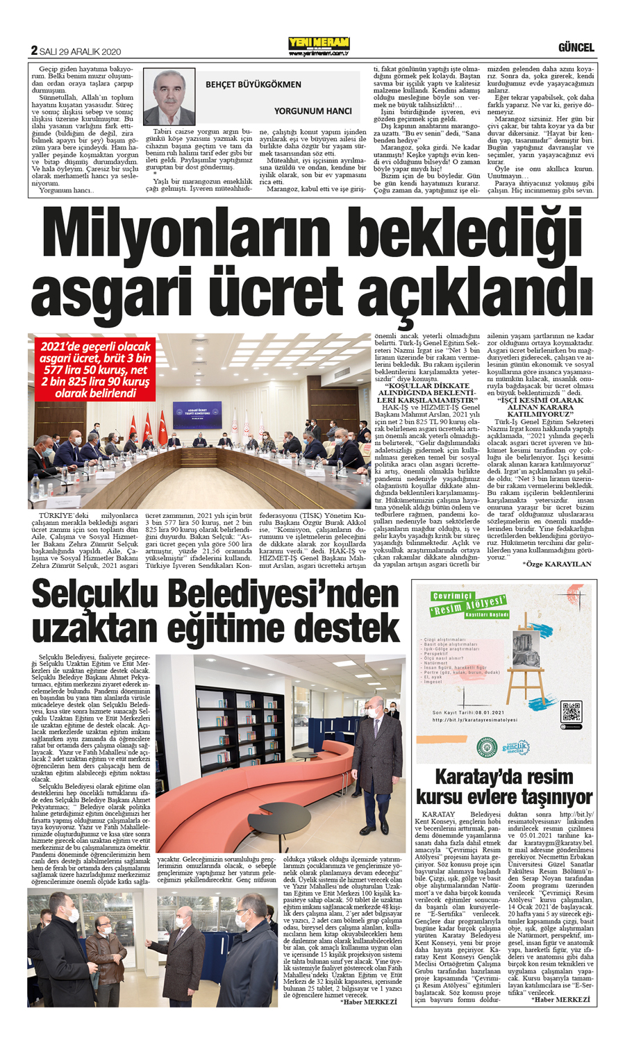 29 Aralık 2020 Yeni Meram Gazetesi