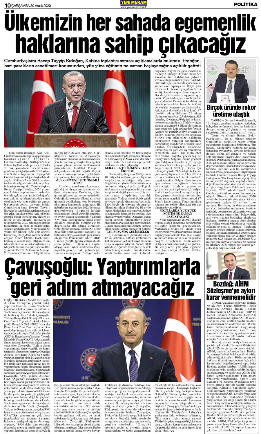 30 Aralık 2020 Yeni Meram Gazetesi