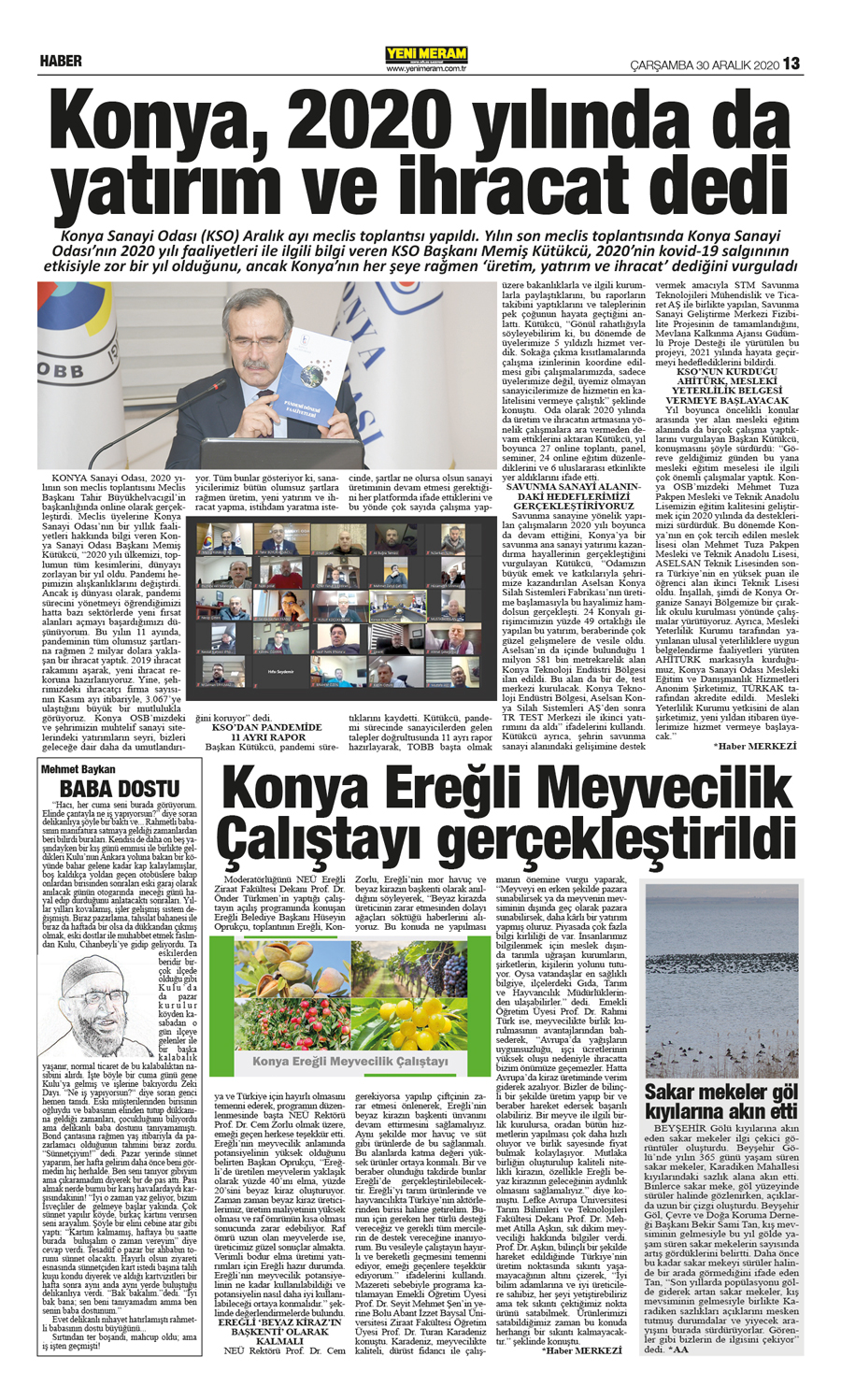 30 Aralık 2020 Yeni Meram Gazetesi