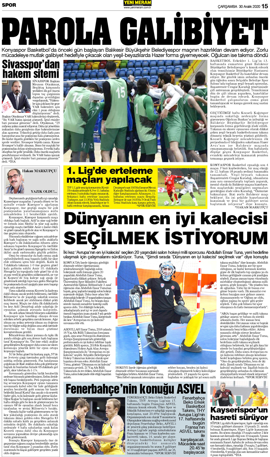 30 Aralık 2020 Yeni Meram Gazetesi