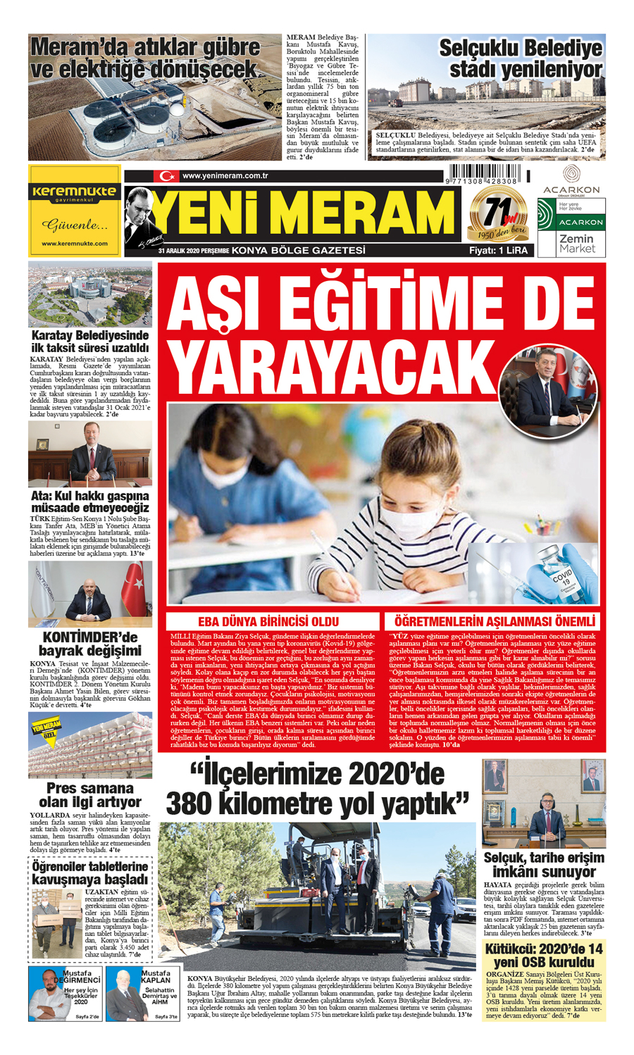 31 Aralık 2020 Yeni Meram Gazetesi