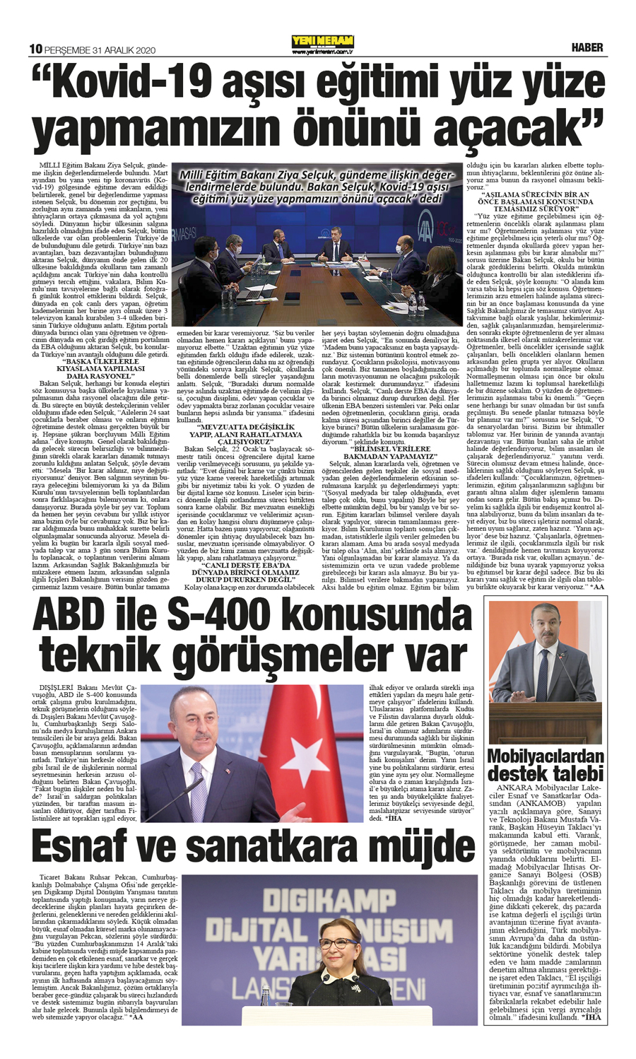 31 Aralık 2020 Yeni Meram Gazetesi