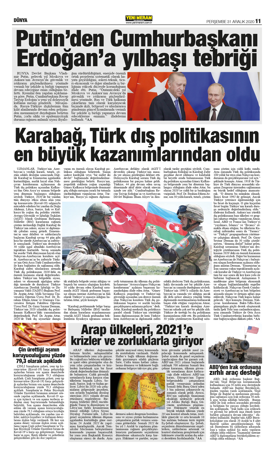 31 Aralık 2020 Yeni Meram Gazetesi