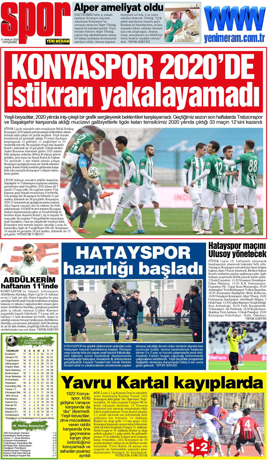 31 Aralık 2020 Yeni Meram Gazetesi