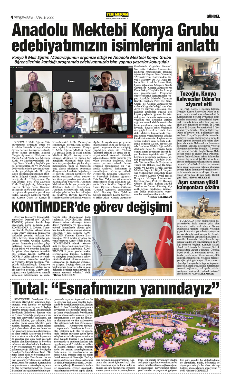 31 Aralık 2020 Yeni Meram Gazetesi