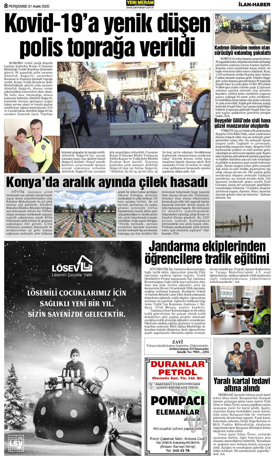 31 Aralık 2020 Yeni Meram Gazetesi