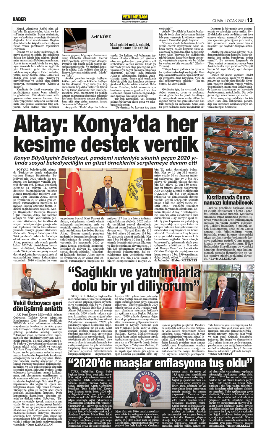 1 Ocak 2021 Yeni Meram Gazetesi