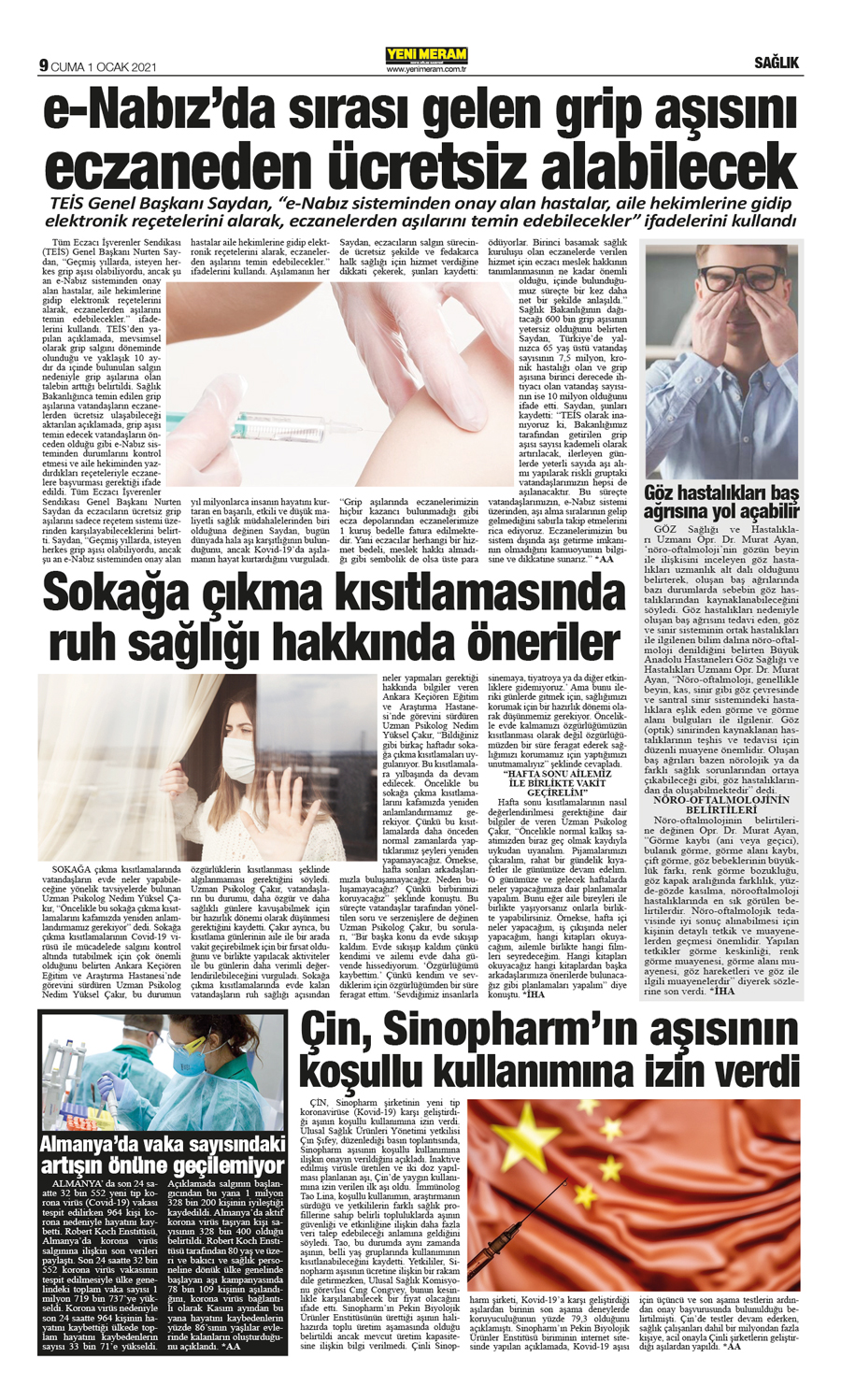 1 Ocak 2021 Yeni Meram Gazetesi