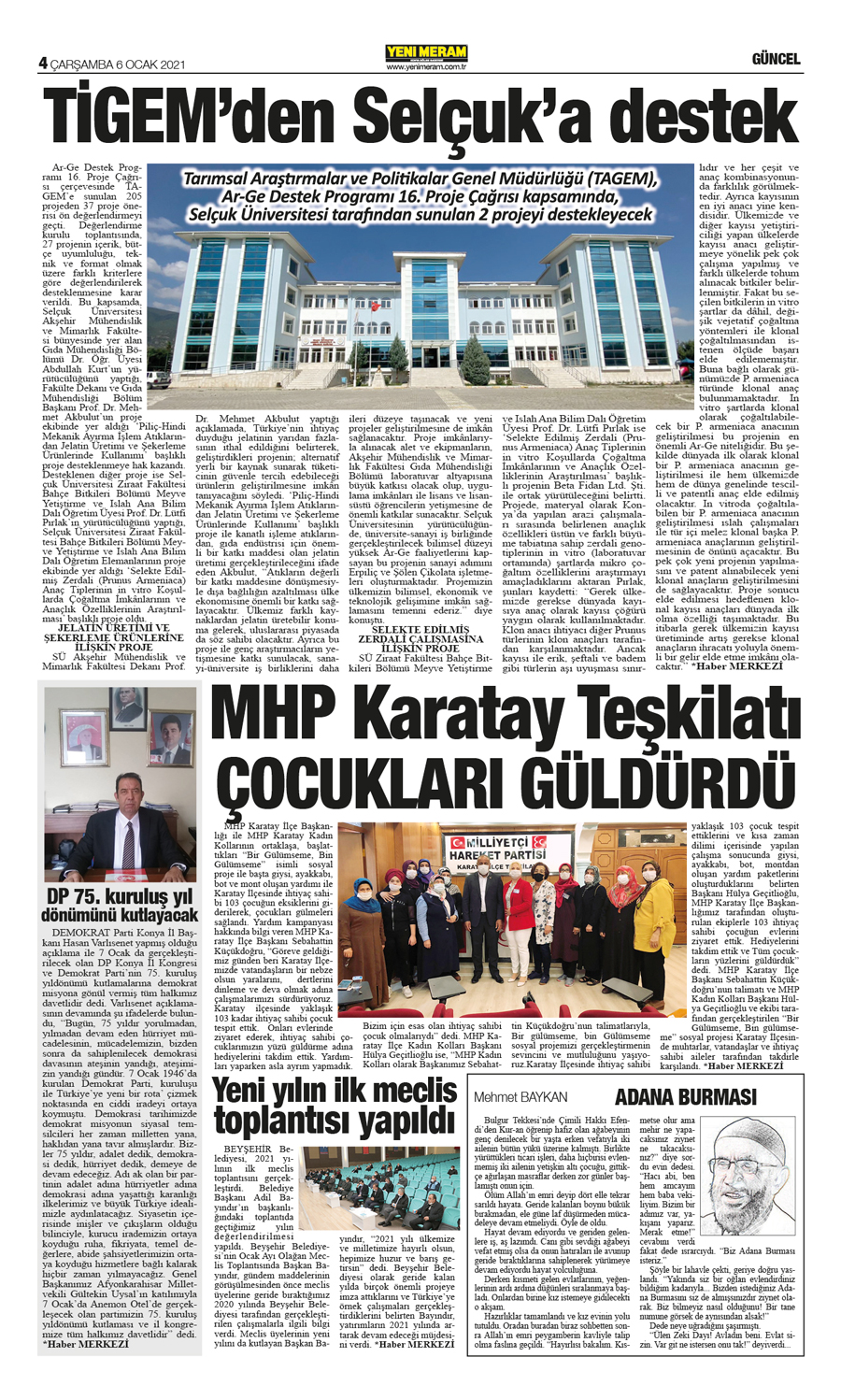 6 Ocak 2021 Yeni Meram Gazetesi