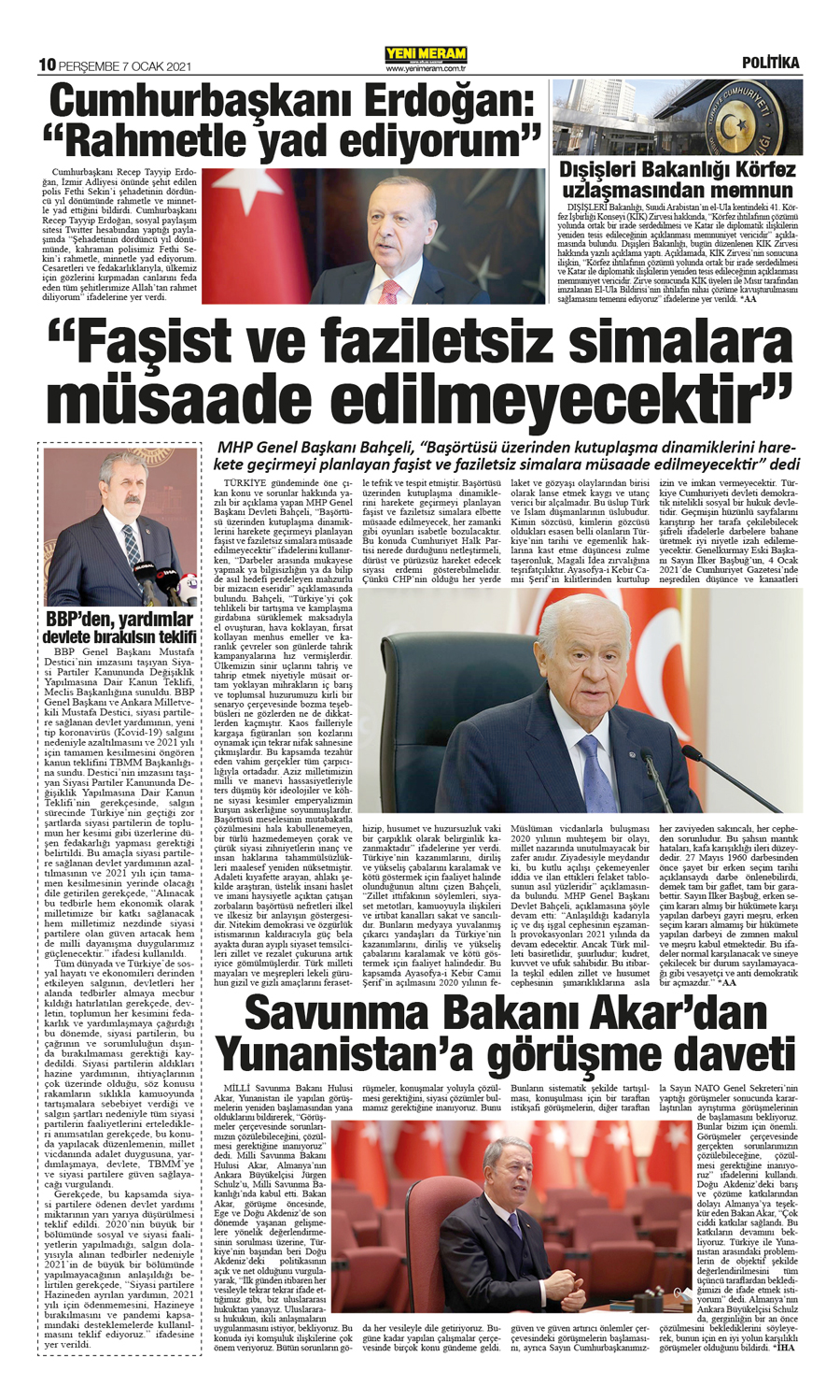 7 Ocak 2021 Yeni Meram Gazetesi