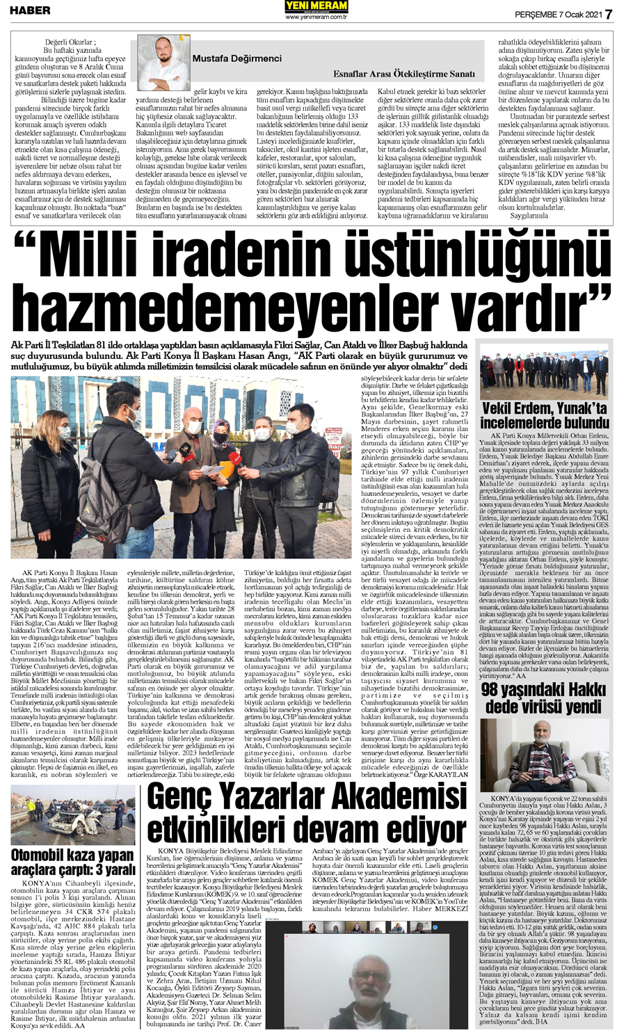 7 Ocak 2021 Yeni Meram Gazetesi