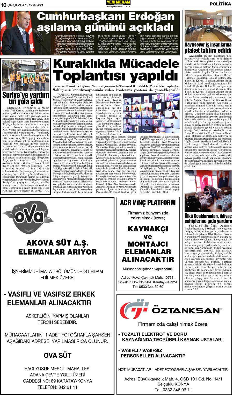 13 Ocak 2021 Yeni Meram Gazetesi