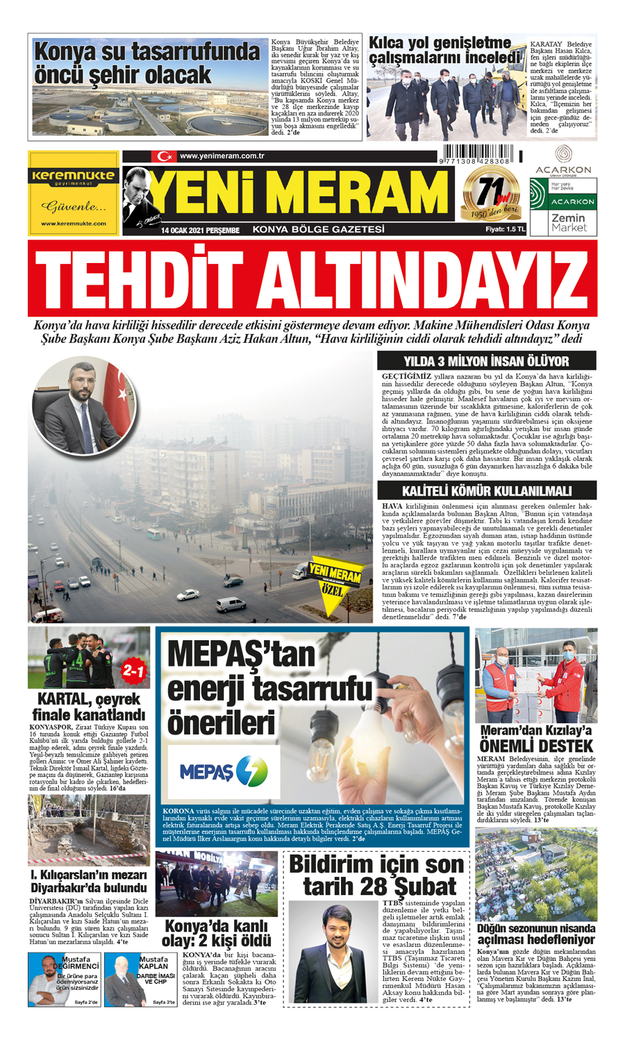 14 Ocak 2021 Yeni Meram Gazetesi