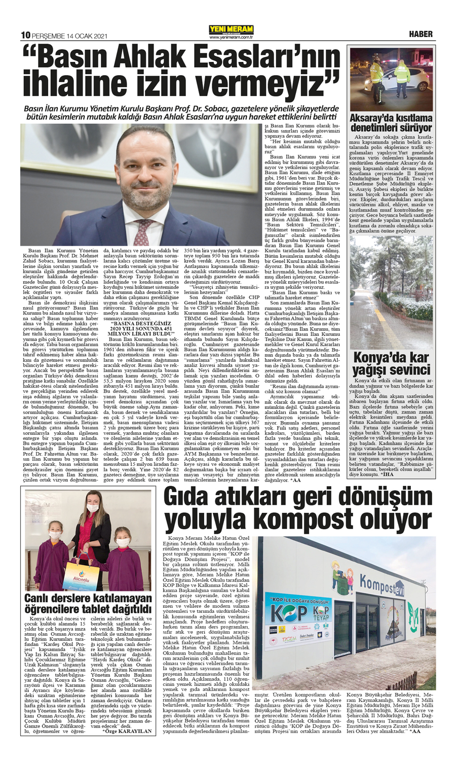 14 Ocak 2021 Yeni Meram Gazetesi