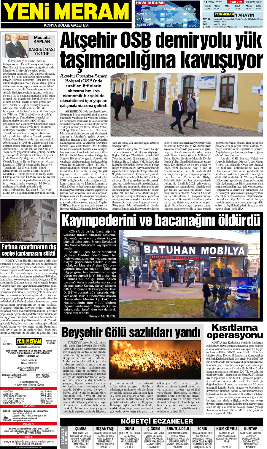 14 Ocak 2021 Yeni Meram Gazetesi